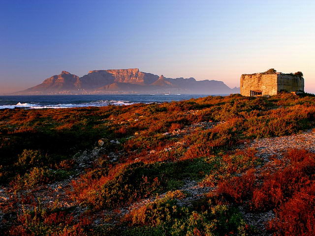 Robben Island With Table Mountain in the Distance